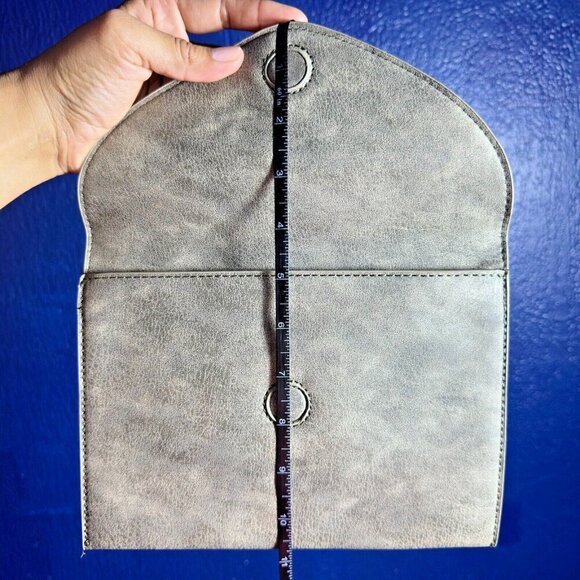 Anthropologie Grey Olive Leather Envelope Flap Pouch Clutch Purse Bag Magnetic - Picture 5 of 8